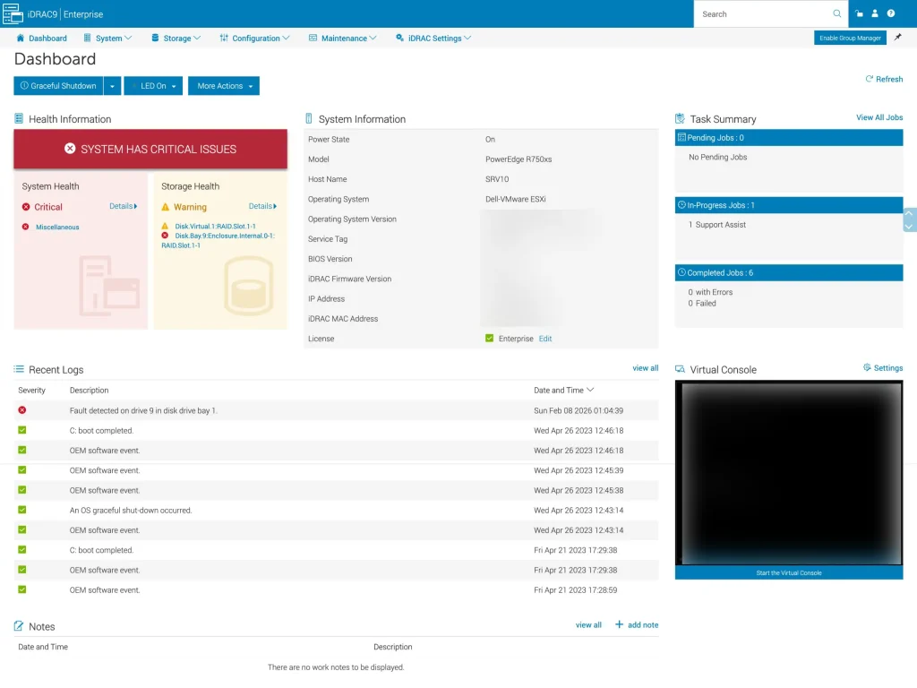 Awaria dysku w serwerze – jak RAID 6, monitoring i backup uratowały firmę 2 idrac - awaria dysku Dell