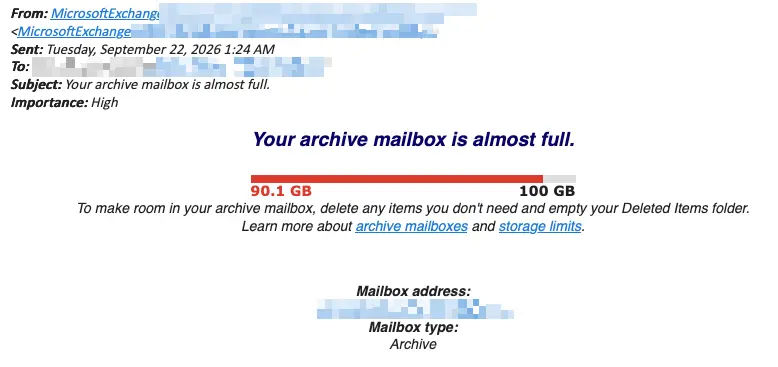 Your Archive mailbox is almost full!